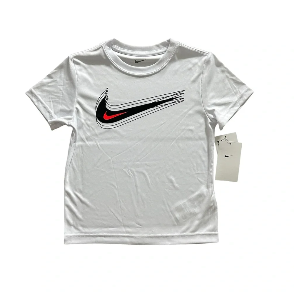 Nike Boys 2-Piece Dri-FIT Set Size 5 Blue Shorts White Logo Shirt Athletic NWT